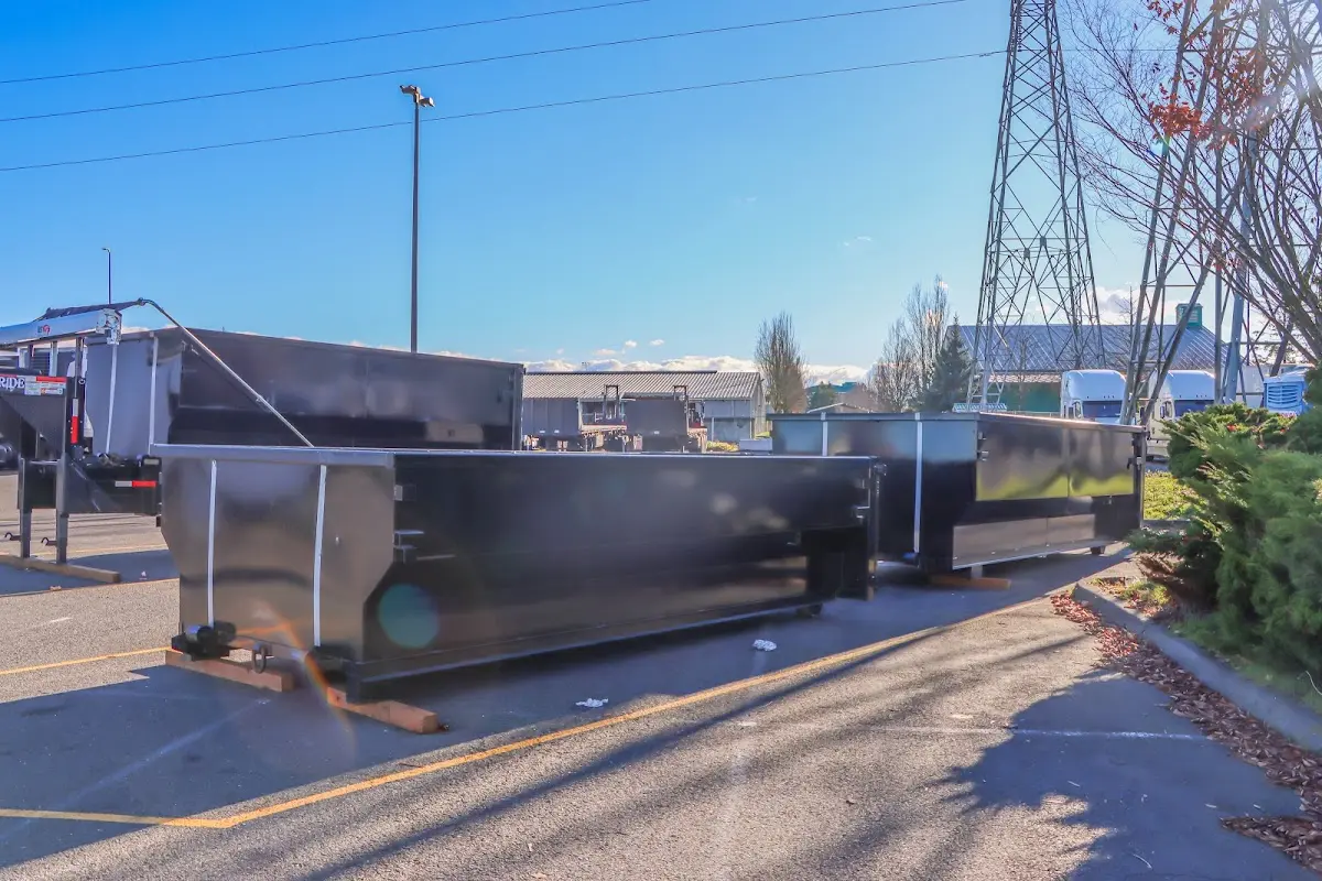 Roll-off dumpster ready for waste disposal at job site for Commercial Dumpster Rental in Trenton